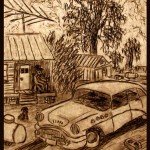 The White Car charcoal drawing